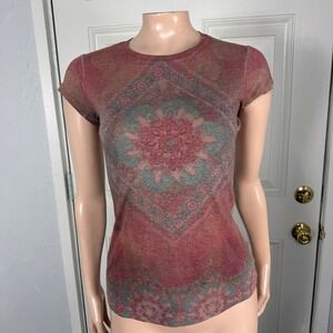 Vintage Y2K Shirt Self Esteem Shirt XS Cotton Floral Print Baby Tee Boho M3-28